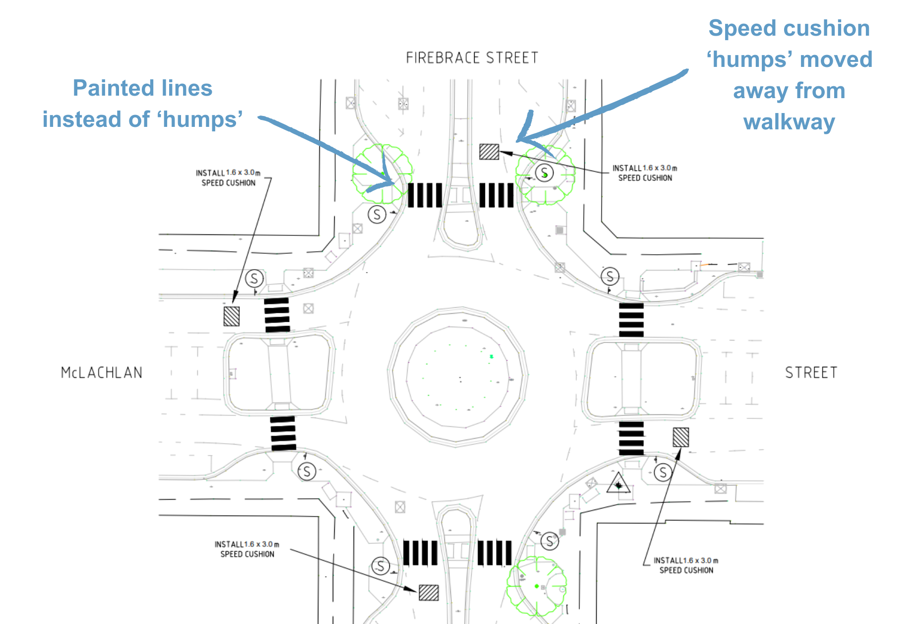 Map of changes to pedestrian crossing by HRCC after community feedback. Picture provided by HRCC