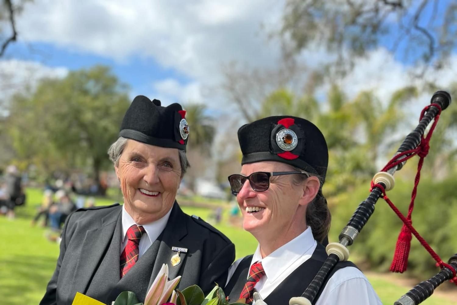 Horsham City Pipe Band Life Member Kaye Vincent was appointed Chieftain of the Contests at the Horsham event on Saturday September 6 2024. Seen here pipe in with her daughter Catherine Harris Photo supplied