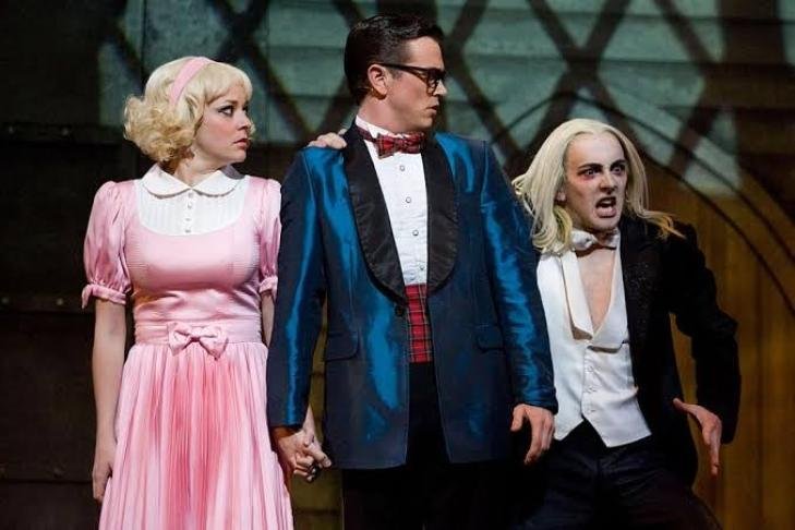 Alex Rathgeber as Brad with Lucy Maunder as Janet and Kristian Lavercombe as Riff Raff in the Rocky Horror Show. Picture supplied.