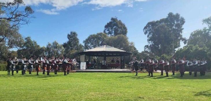 Massed Band under the direction of Drum Major Nola Blake a the Horsham Highland Competitions September 6 2024. Photos supplied
