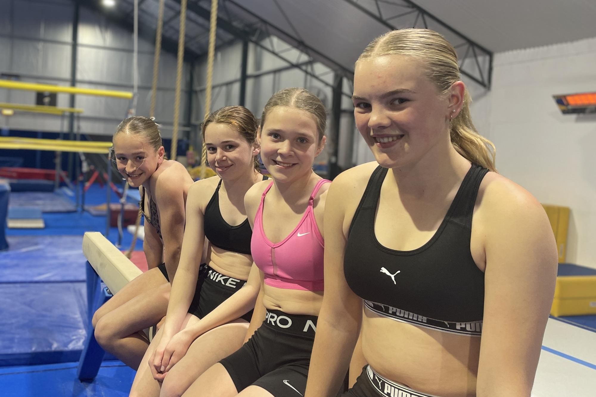 Elsa Drendel, Maddie Castleman, Lauren Rudolph and Isla Barron (L-R) at the Natimuk and District Gymnastic Club on Friday, August 23. Picture by Lucas Holmes