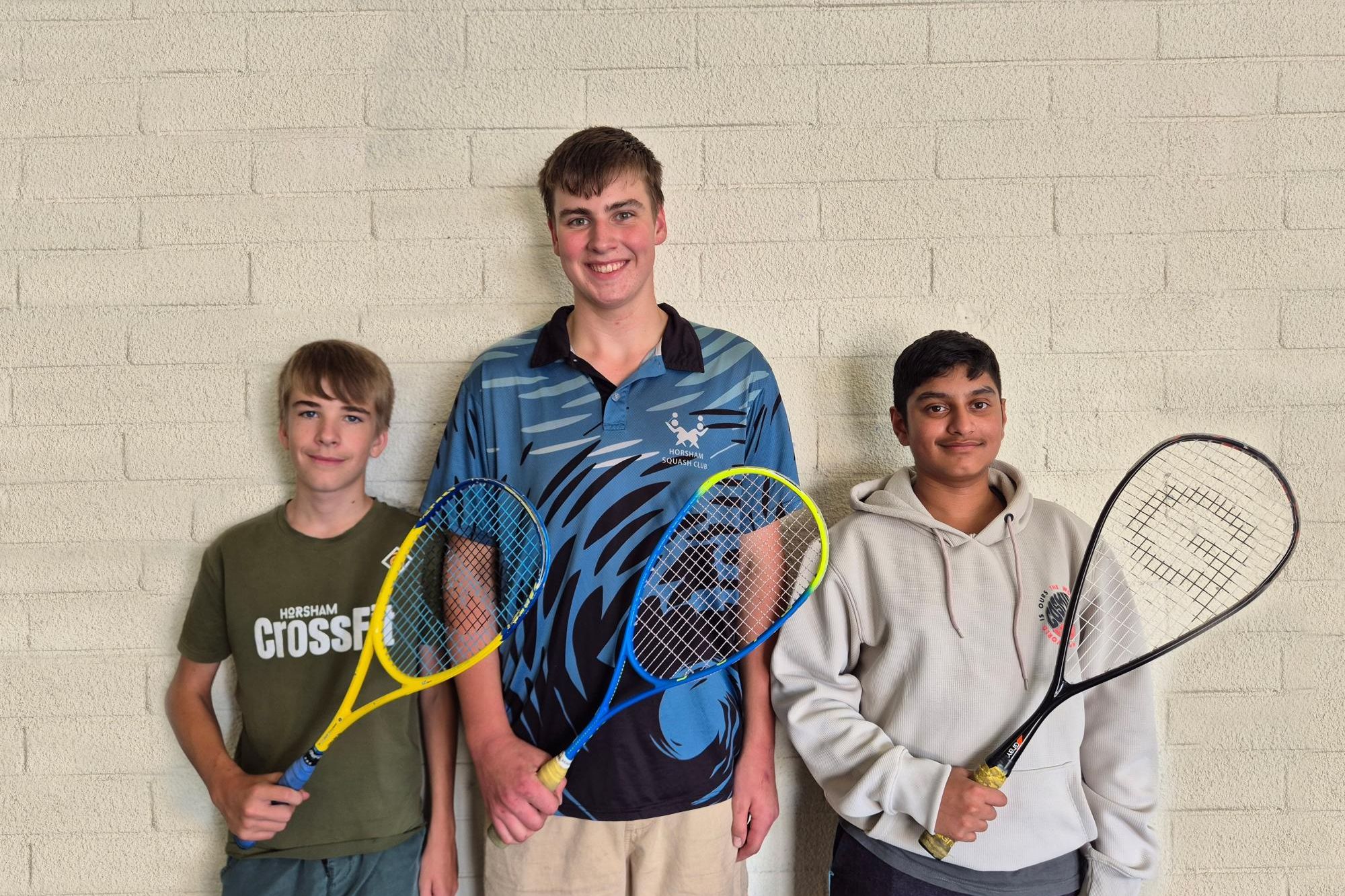 Charlie Murray (left), Oliver Doti and Lakshith Chawla all competed at the Horsham junior silver tournament at the Horsham Squash Club on Sunday, January 19. Picture supplied 