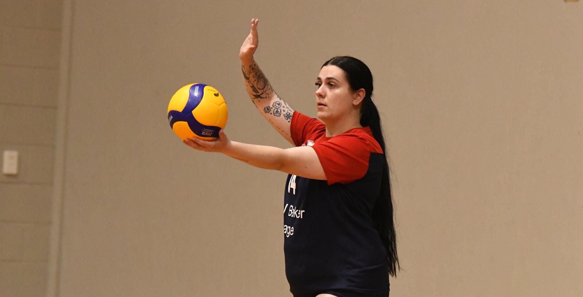 Laelah Robertson prepares to serve during the 2024 Horsham annual volleyball tournament. Picture file