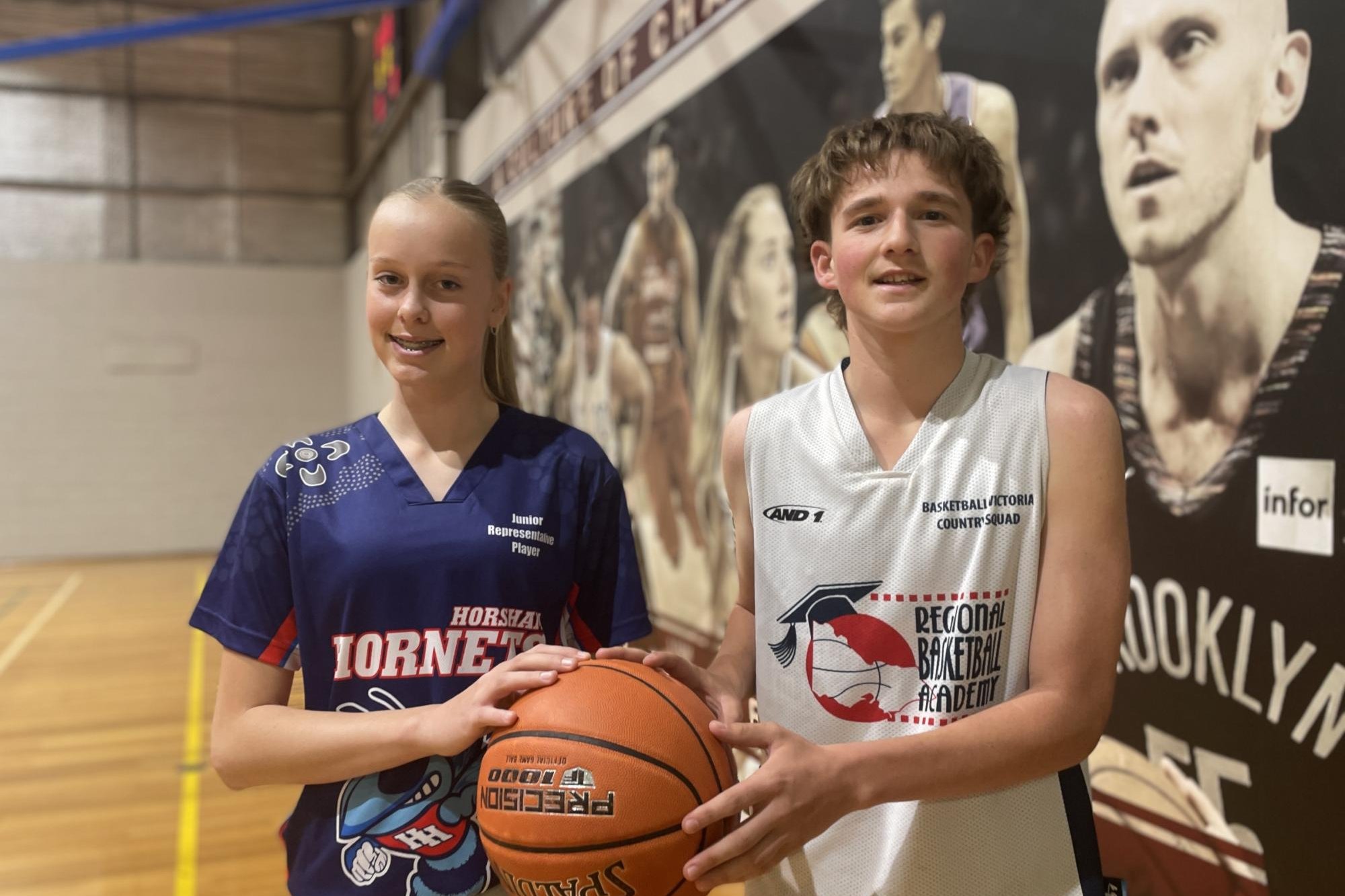 Indy Webb and Jaxon Crooks at the Horsham's Basketball Stadium ahead of the association's annual junior tournament 