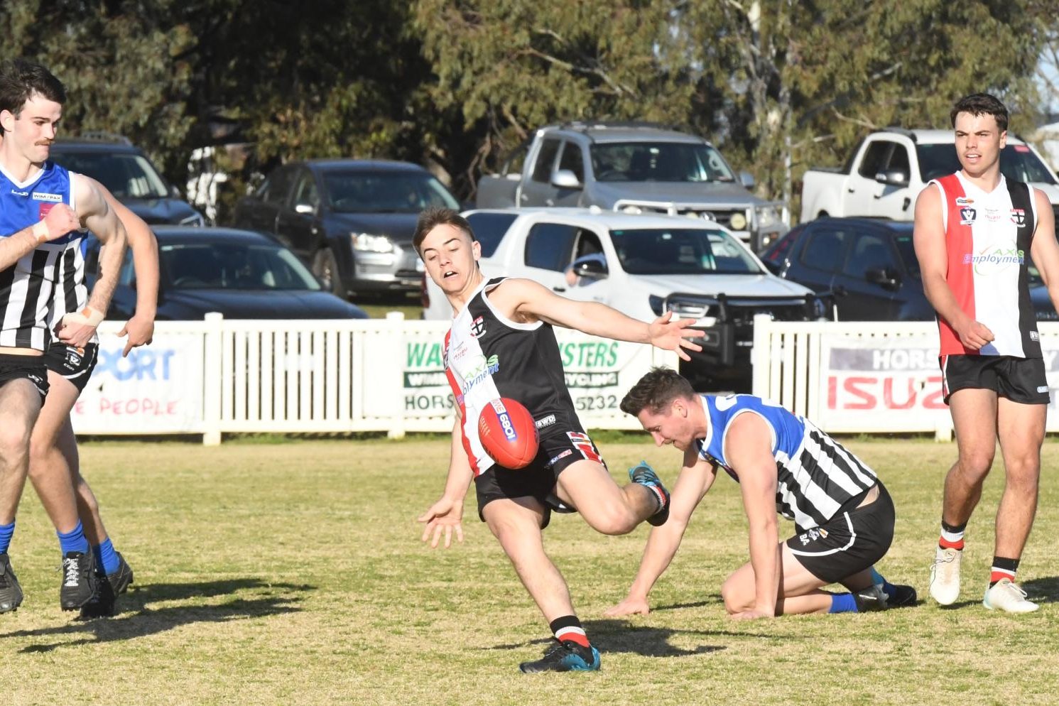 Jack Henry kicks a goal in open play during the round 16 WFNL match against Minyip Murtoa at Coughlin Park on Saturday, August 10. Picture by Lucas Holmes