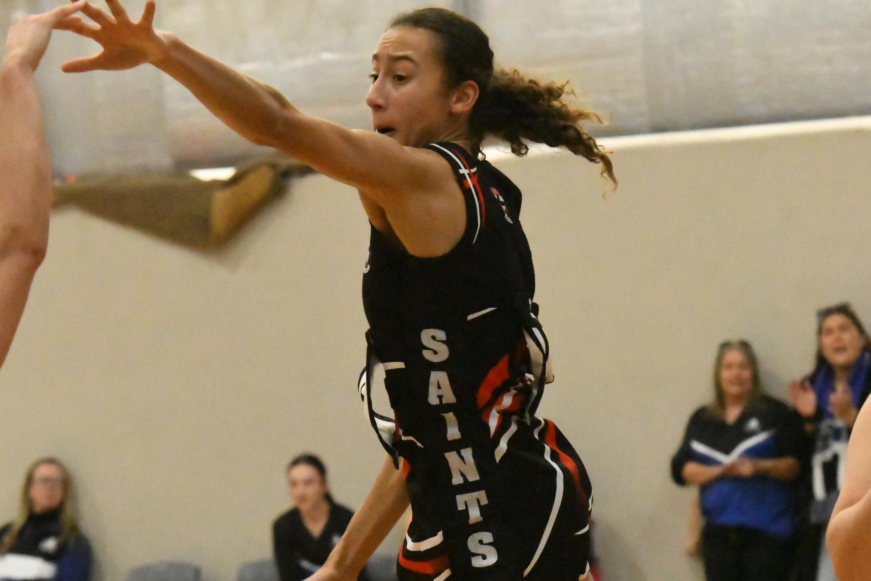 Holly Phillips leaps to put pressure on a shot during the round 16 WFNL match against Minyip Murtoa at Coughlin Park on Saturday, August 10. Picture by Lucas Holmes