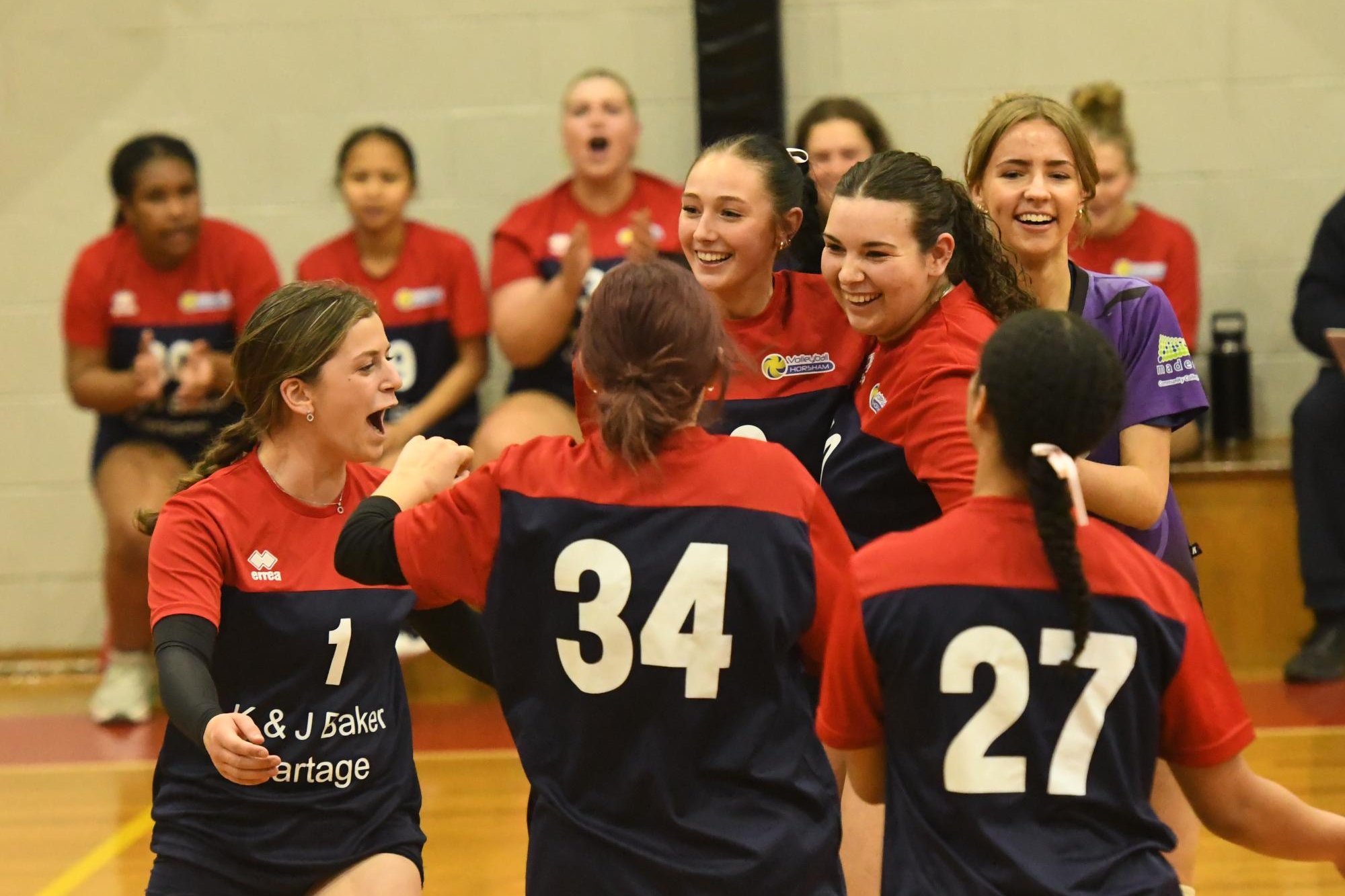 Sophie Quick leads celebrations after a point during the Volleyball Victoria junior country championships under-19 girls match against Mildura Academy at the Horsham Basketball Stadium on Thursday, September 26. Picture by Lucas Holmes