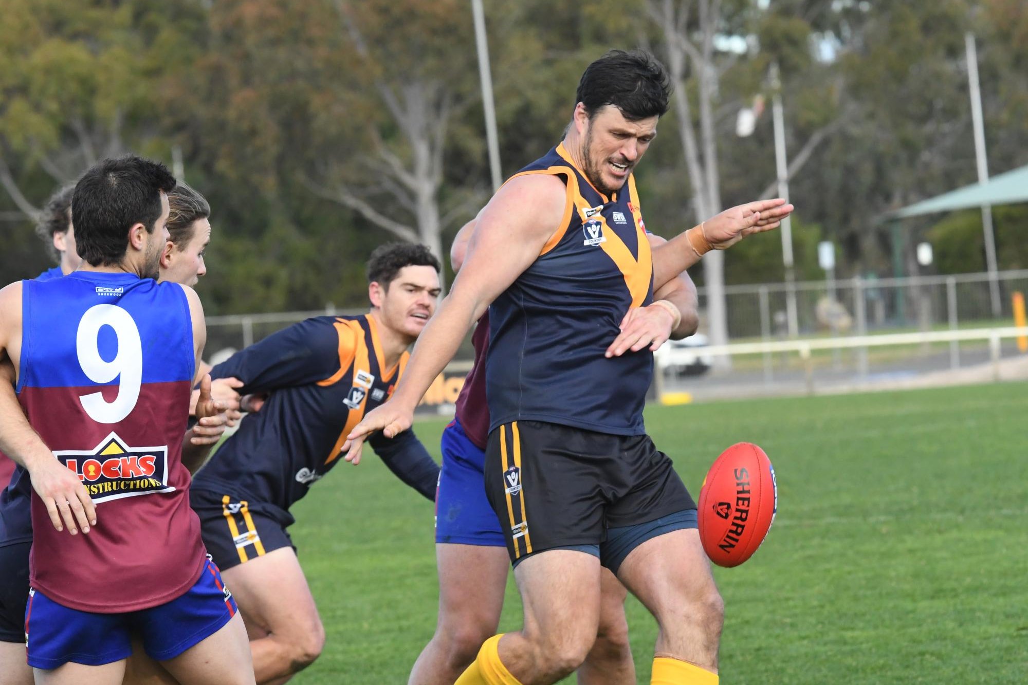 Nhill's Daniel Batson will face Thunder rucks Kieran Delahunty and Jake Garvey in round 16 of the WFNL on Saturday, August 10. Picture by Lucas Holmes
