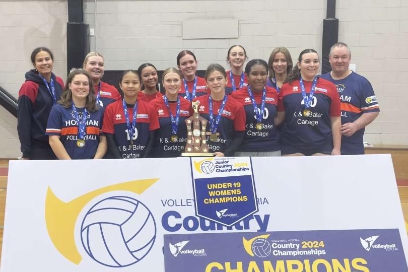 Volleyball Horsham's under-19 girls junior country championship winners: Tamikah Dockrill (assistant coach), Casey Quick (team manager), Ella Van Duren, Alex Bebero, Jenel Conteh, Lily Snowden, Clare Whyte, Sophie Quick, Paige Hemley, Kylie Angue, Lucinda Ferguson, Janay Van Buuren, David Berry (coach). Picture supplied