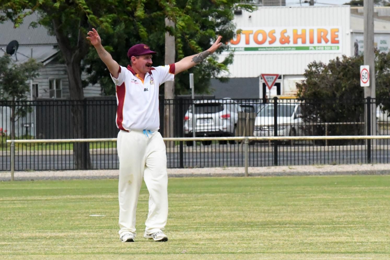 Brim KSH's Tim Bell appeals during round 4 of the HCA A Grade competition. Picture by John Hall