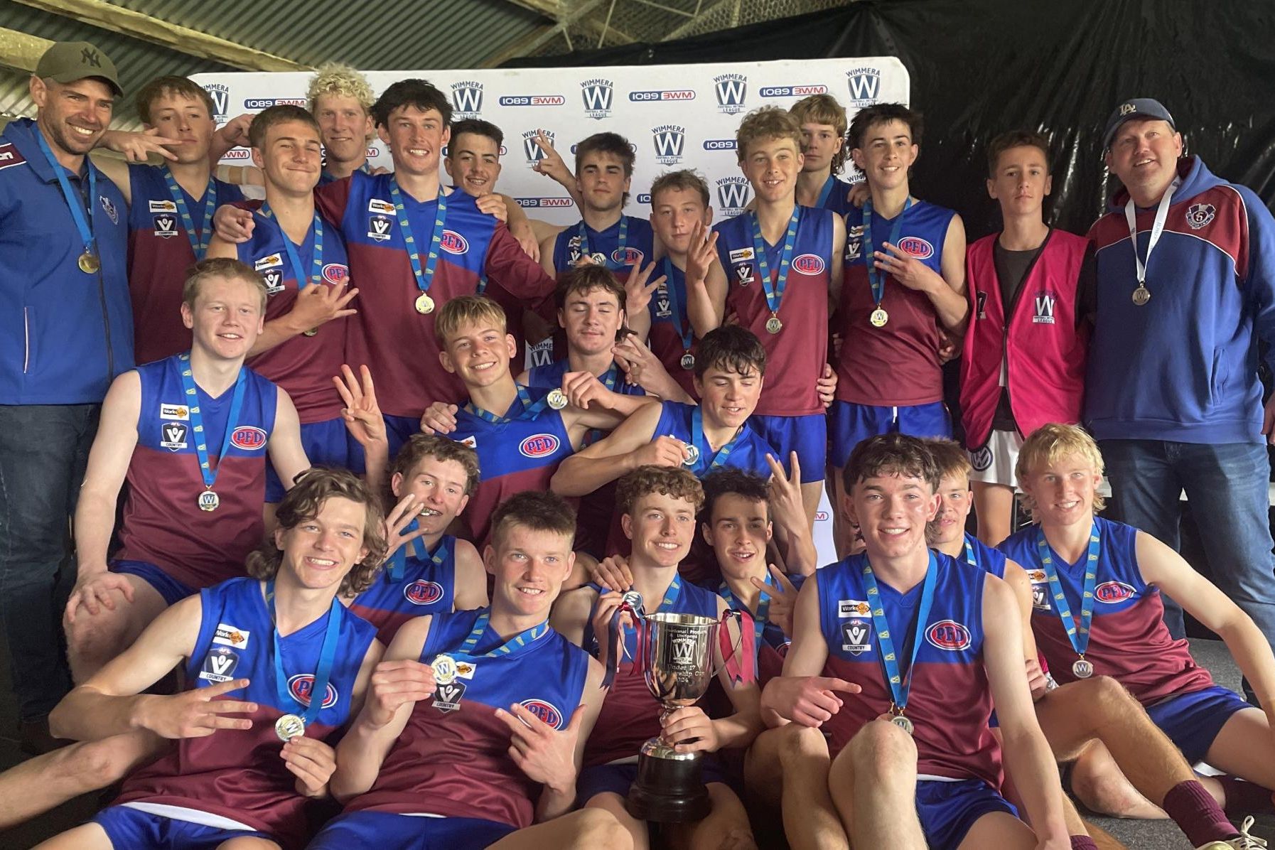 Horsham Demons celebrate winning the WFNL under 17s premiership. Picture Lucas Holmes
