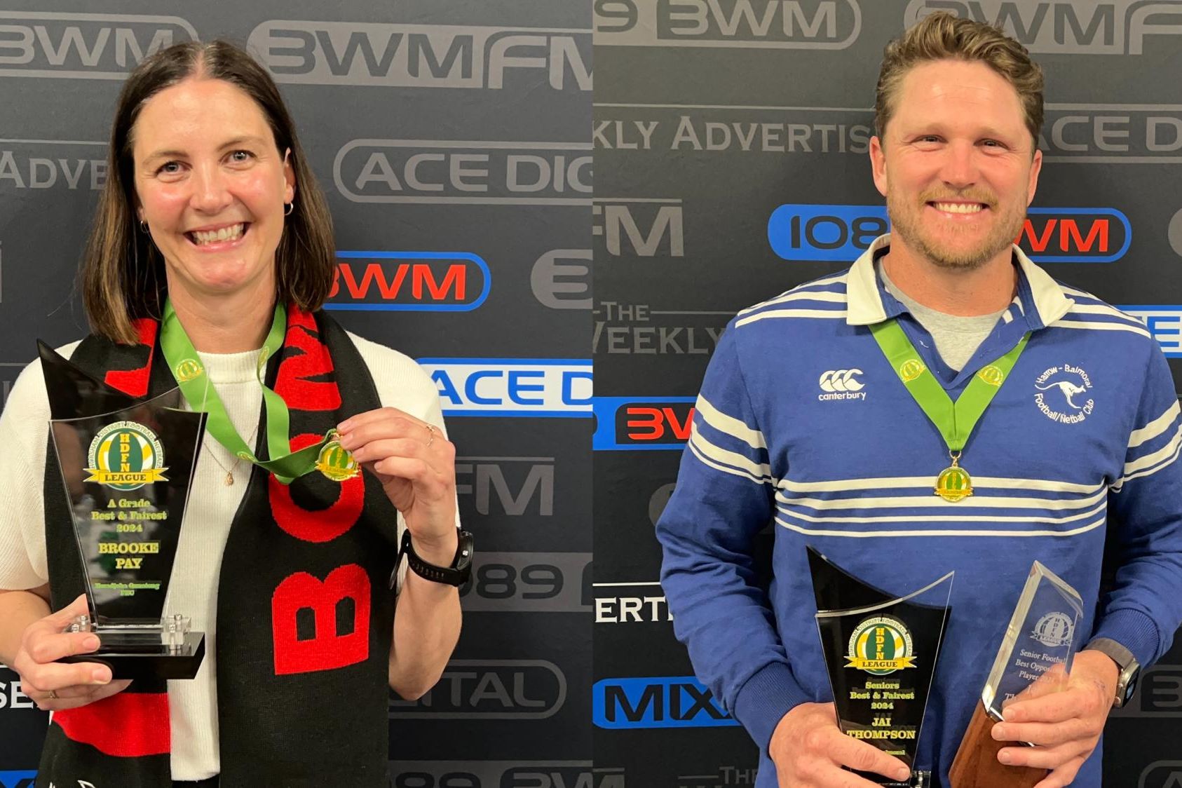 2024 HDFNL Michelle Mibus medallist Brooke Pay and Dellar medallist Jai Thompson. Pictures by John Hall