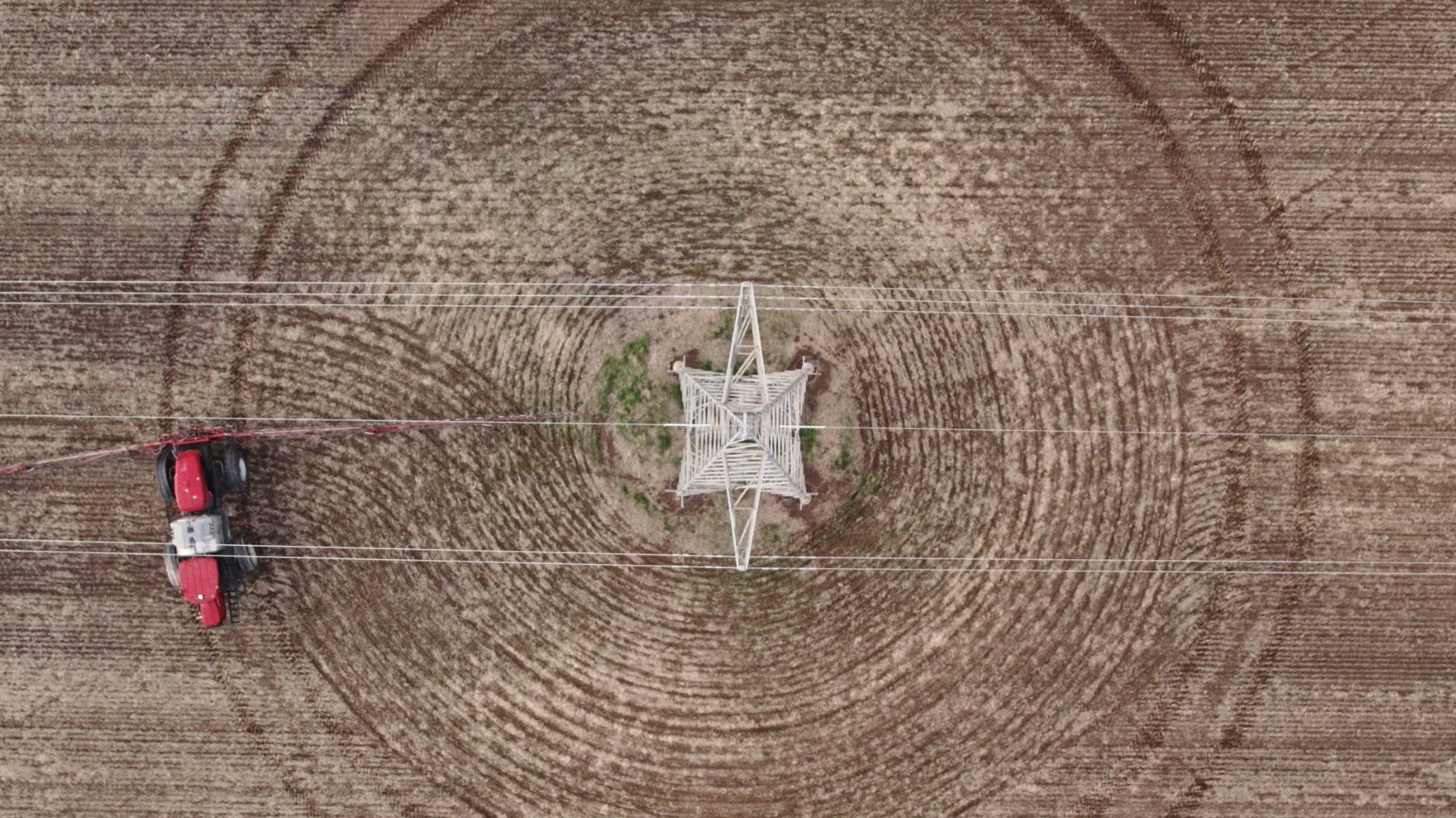An aerial shot of Simon Tickner's property shows how close their machinery operates to the transmission towers. Picture supplied