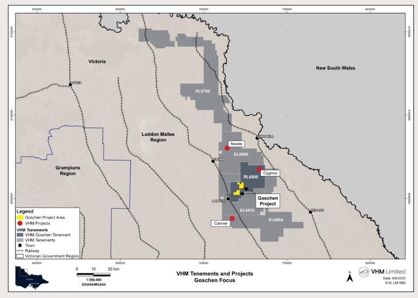 Where the mine is located in the southern Mallee on rich cropping country along the Cannie Ridge. Map from VHM.