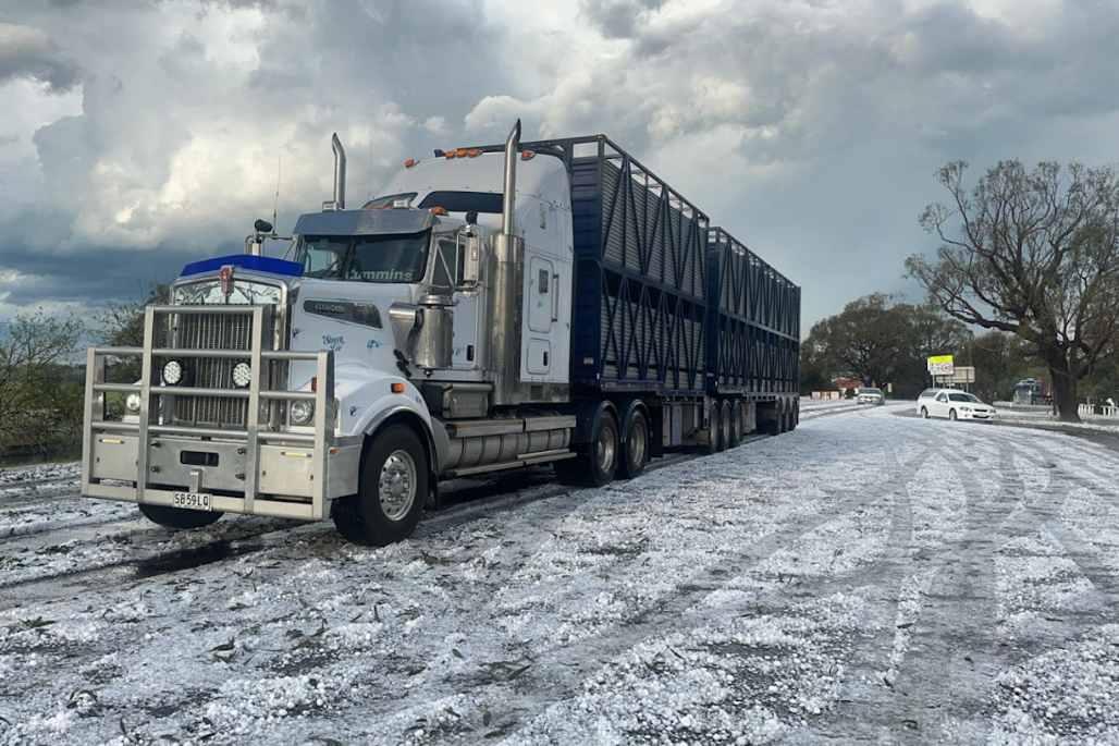 It looked like snow had hit Casterton after a freak hail storm hit the town yesterday afternoon. Photo courtesy of Edmonds Transport.