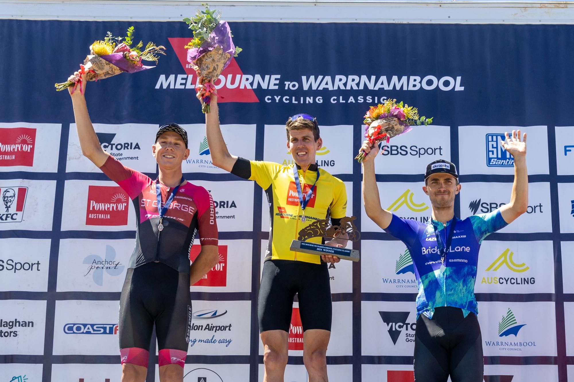 Connor Sens, Mark O'Brien and Tristian Saunders atop the podium in 2024. Picture Eddie Guerrero