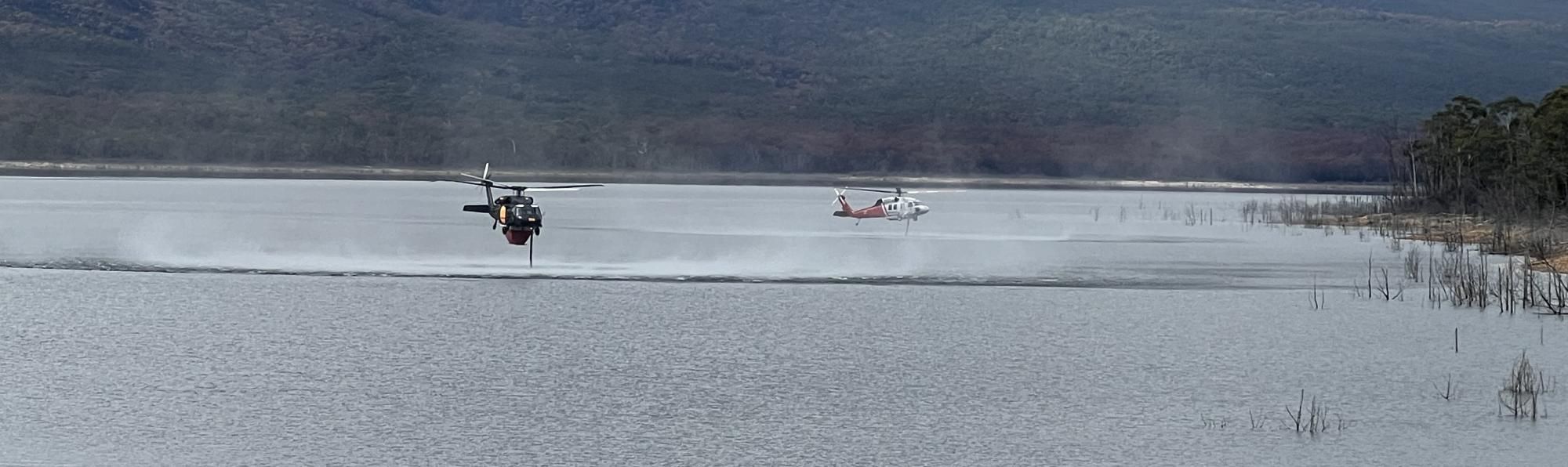 Water bombers, fighting to bring the Boroka Lookout bushfire under control, filling up at Lake Bellfield. Picture supplied by Gavin Hyland