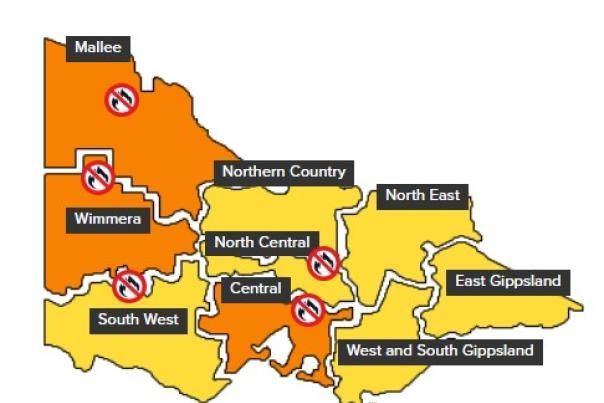 Total Fire Bans will cover much of Victoria on Sunday, January 5. Image from Vic Emergency App