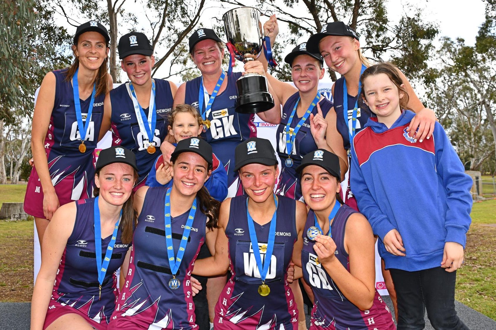 Horsham Demons are all smiles are winning the 2024 WFNL A Grade netball premiership. Picture by Ben Fraser