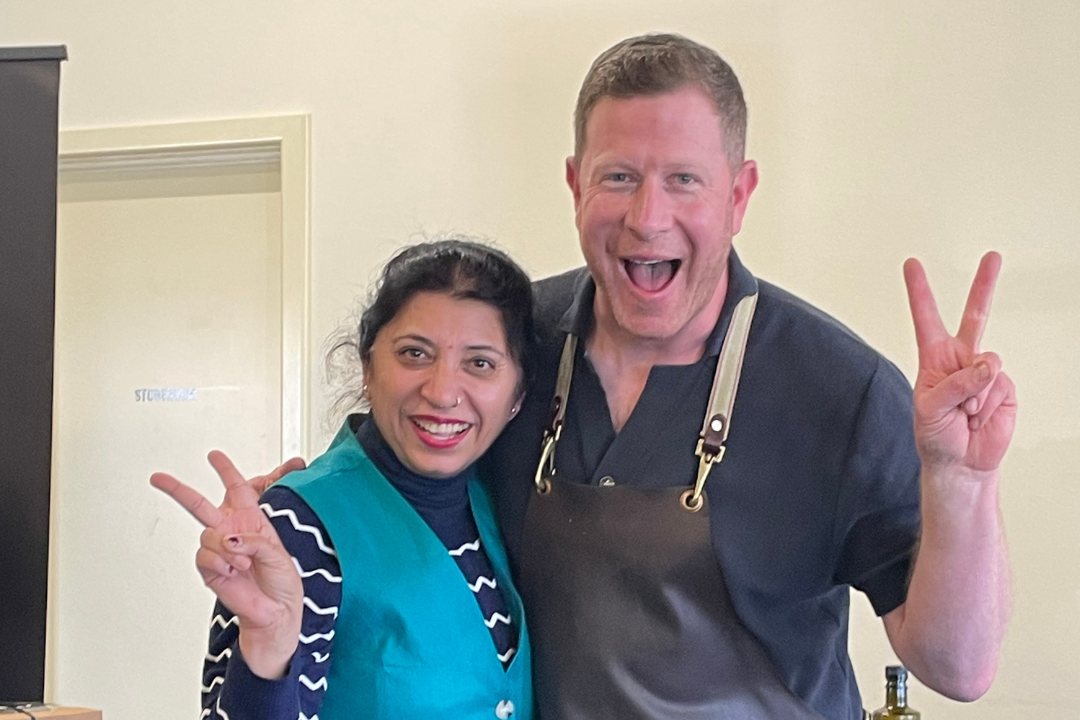 West Wimmera Health Service&rsquo;s 2024 cooking competition winner Madhu Sharma, left, with Celebrity chef and competition judge, Tim Bone. Picture supplied