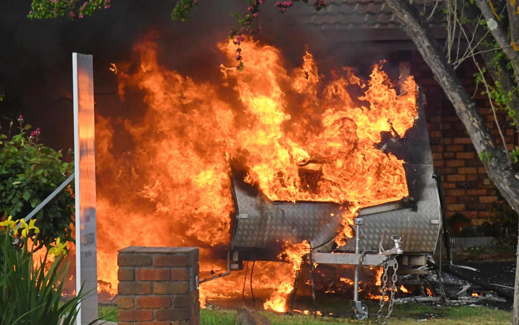 Four units from the Horsham Fire Brigade quickly extinguished a caravan fire on Oak Court on Tuesday, October 15. Picture by Ben Fraser