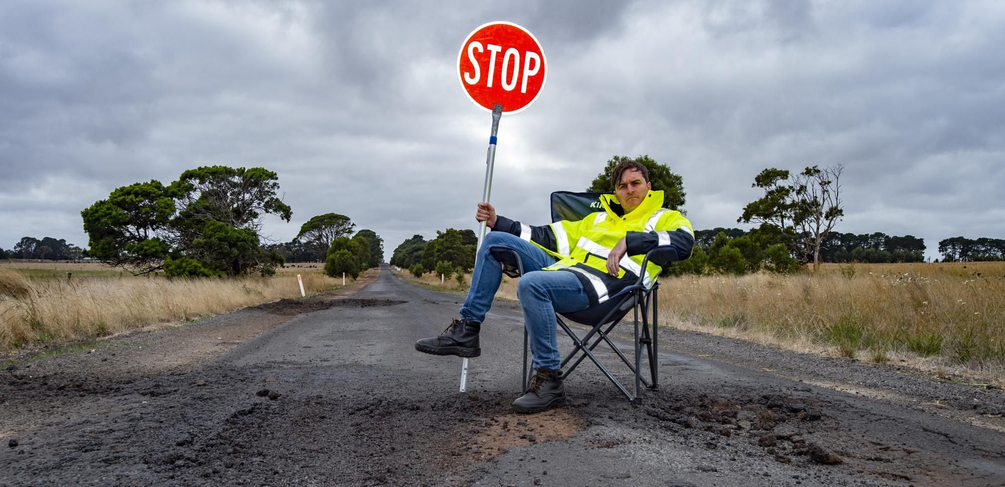Wannon candidate Alex Dyson highlighted the political neglect that overlooked western Victorian roads. Picture supplied