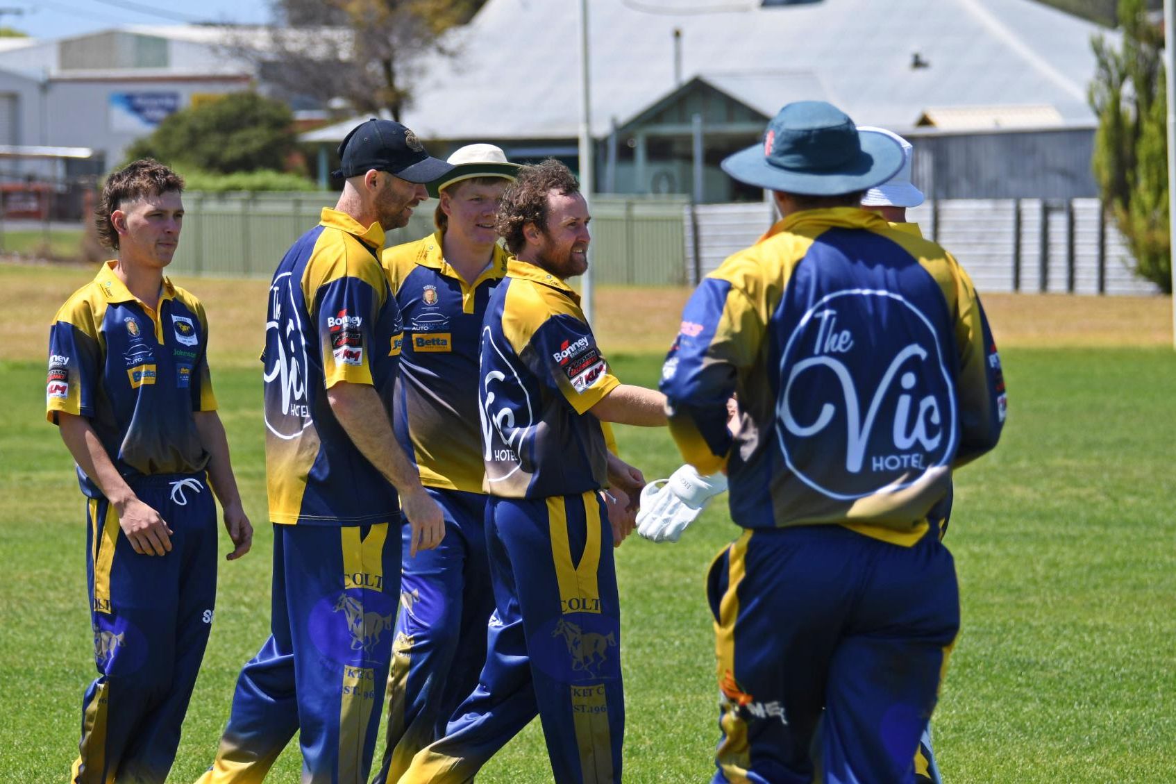 Colts celebrate the fall of another Tigers wicket. Picture by Ben Fraser