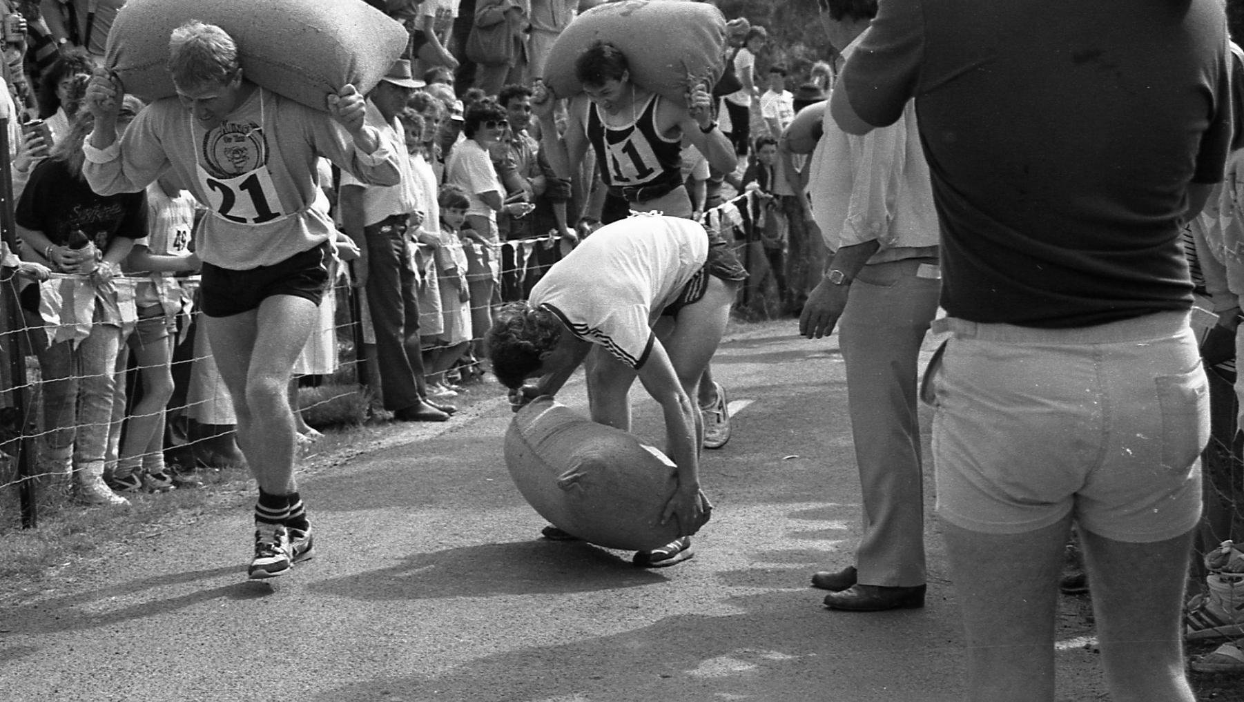 Contestants in the Wycheproof King of the Mountain back in the 1980s. Photo supplied.