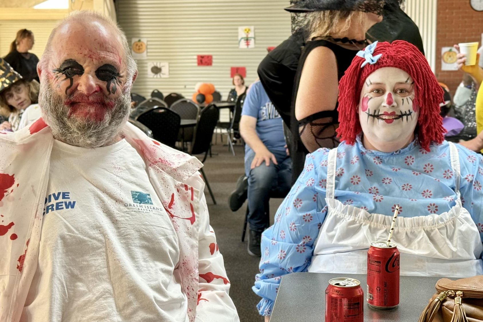 Gll, left, and Anna, are all smiles at the Halloween All Abilities Disco at the Horsham Greyhound Club on Saturday, October 19. Picture by Ben Fraser