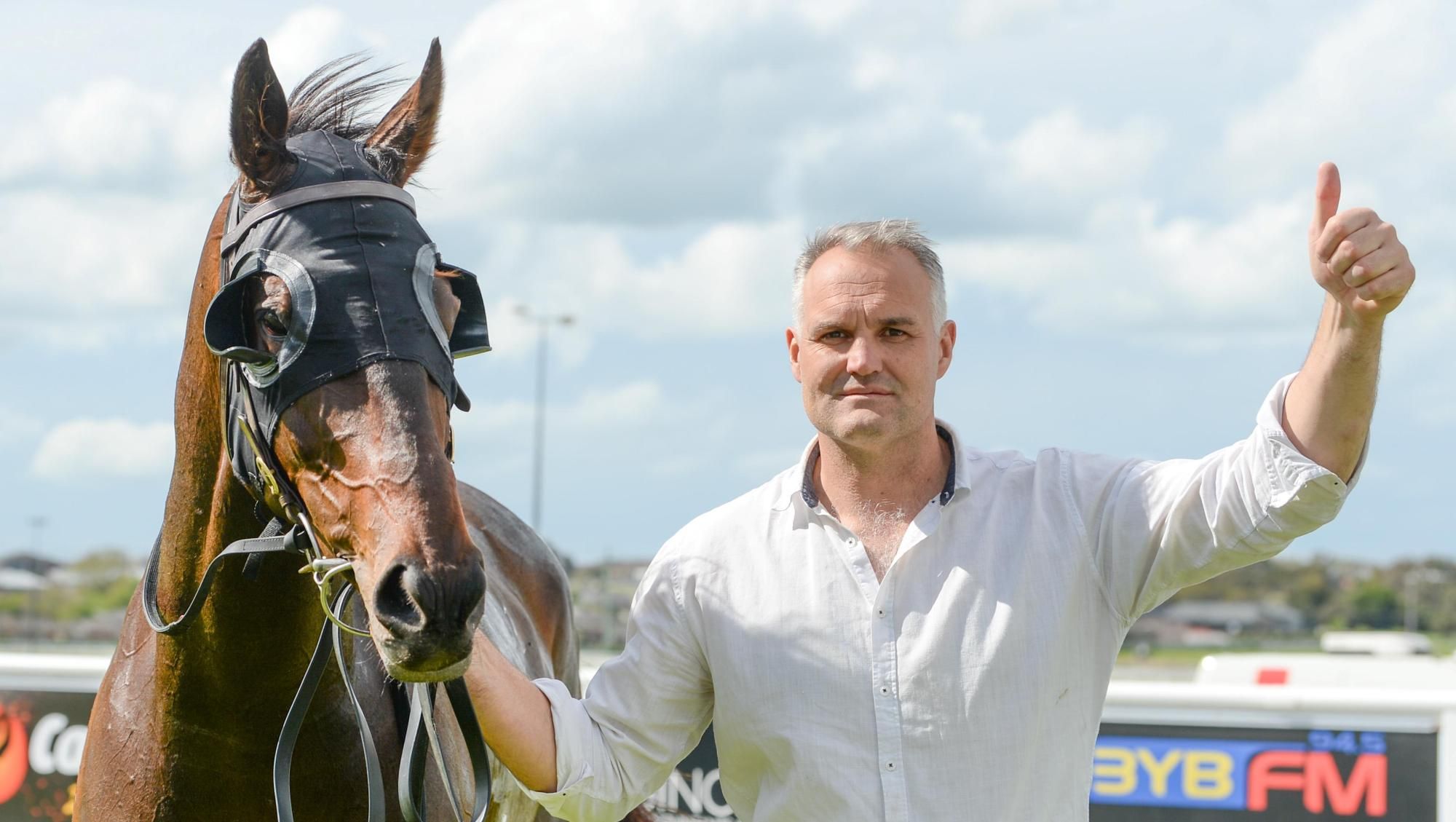 Andrew Bobbin with Pulveriser after winning at Warrnambool Racecourse on October 4. Picture by Ross Holburt/Racing Photos 