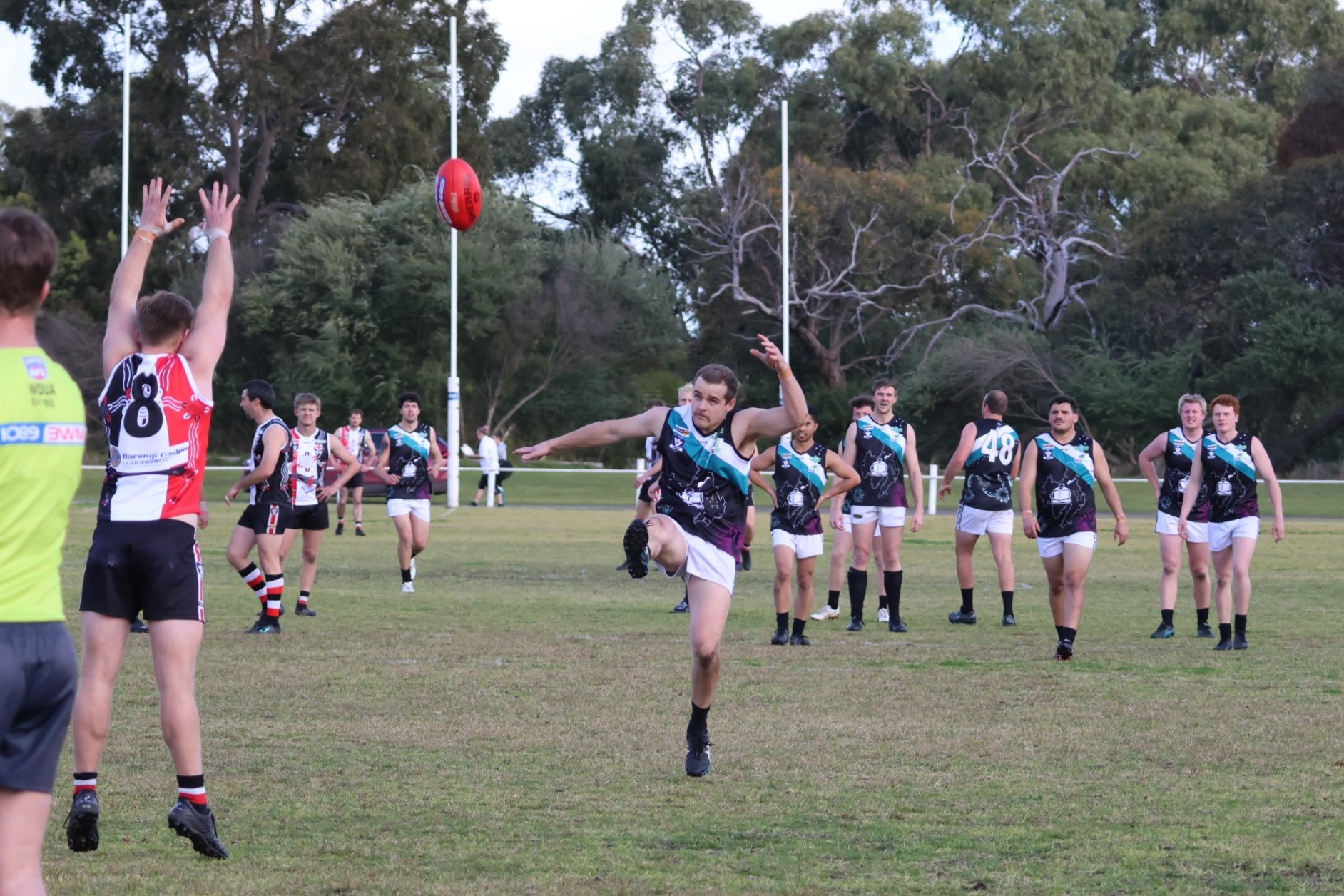 The moment Paul Summers kicks his 100th goal. PHOTO: TRISH RALPH