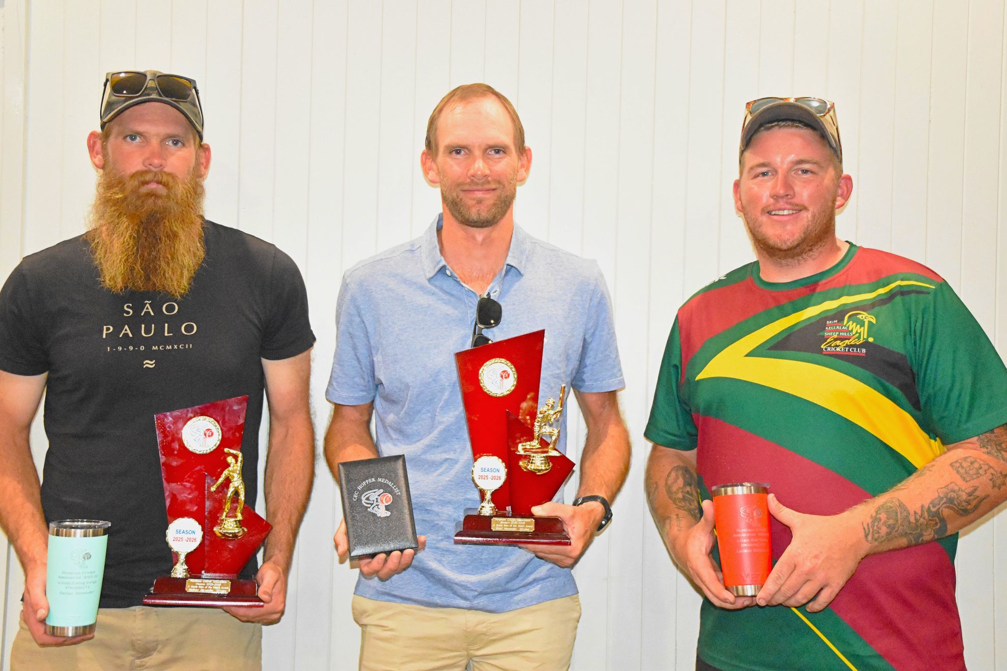 West Wimmera's Brad Alexander (middle) capped off a stellar 2025/26 season by taking out the Horsham Cricket Association's highest honour, the Ced Hopper Medal.