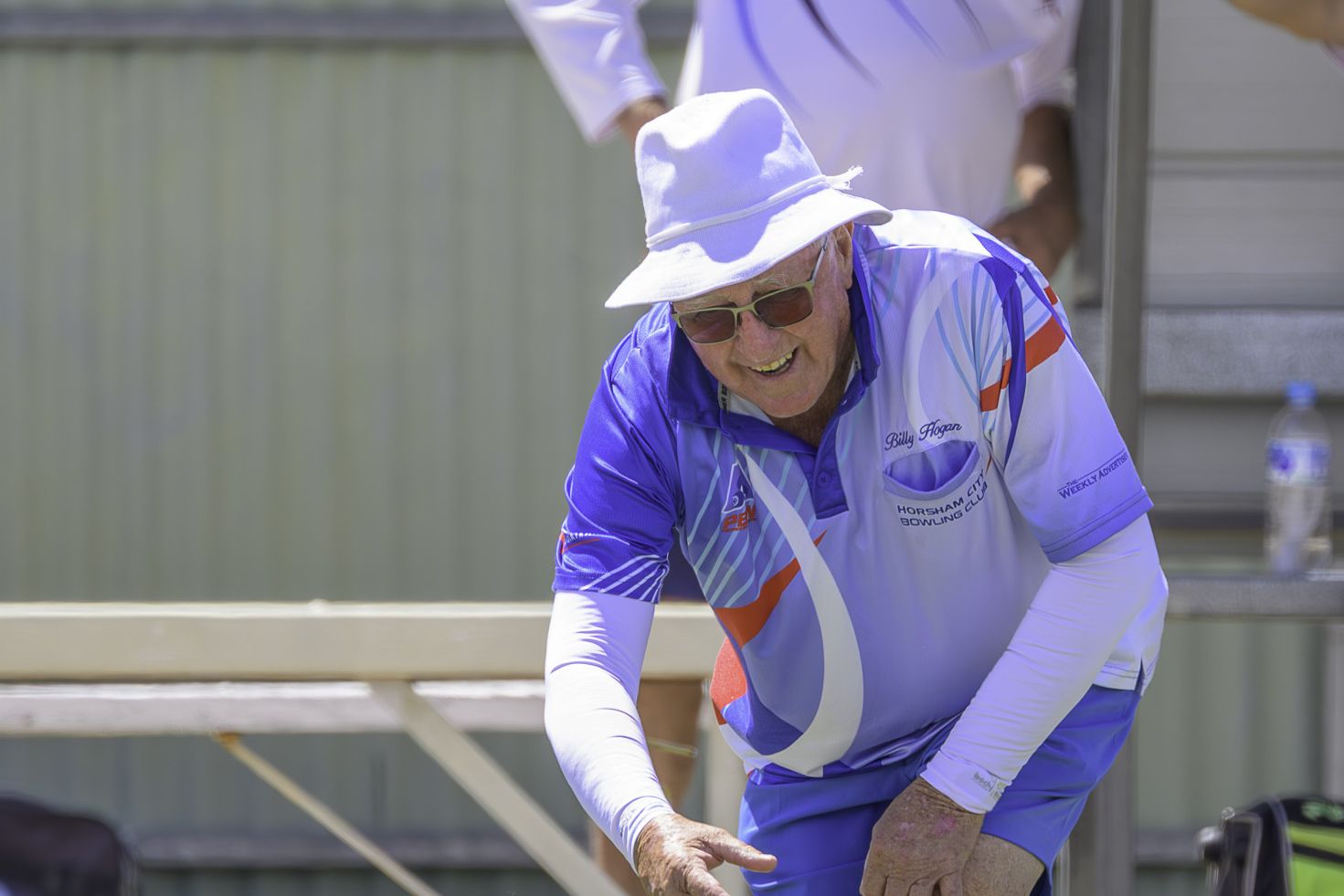 Horsham City's William (Bill) Hogan likes the look of his bowl during his side's clash with Horsham Golf.