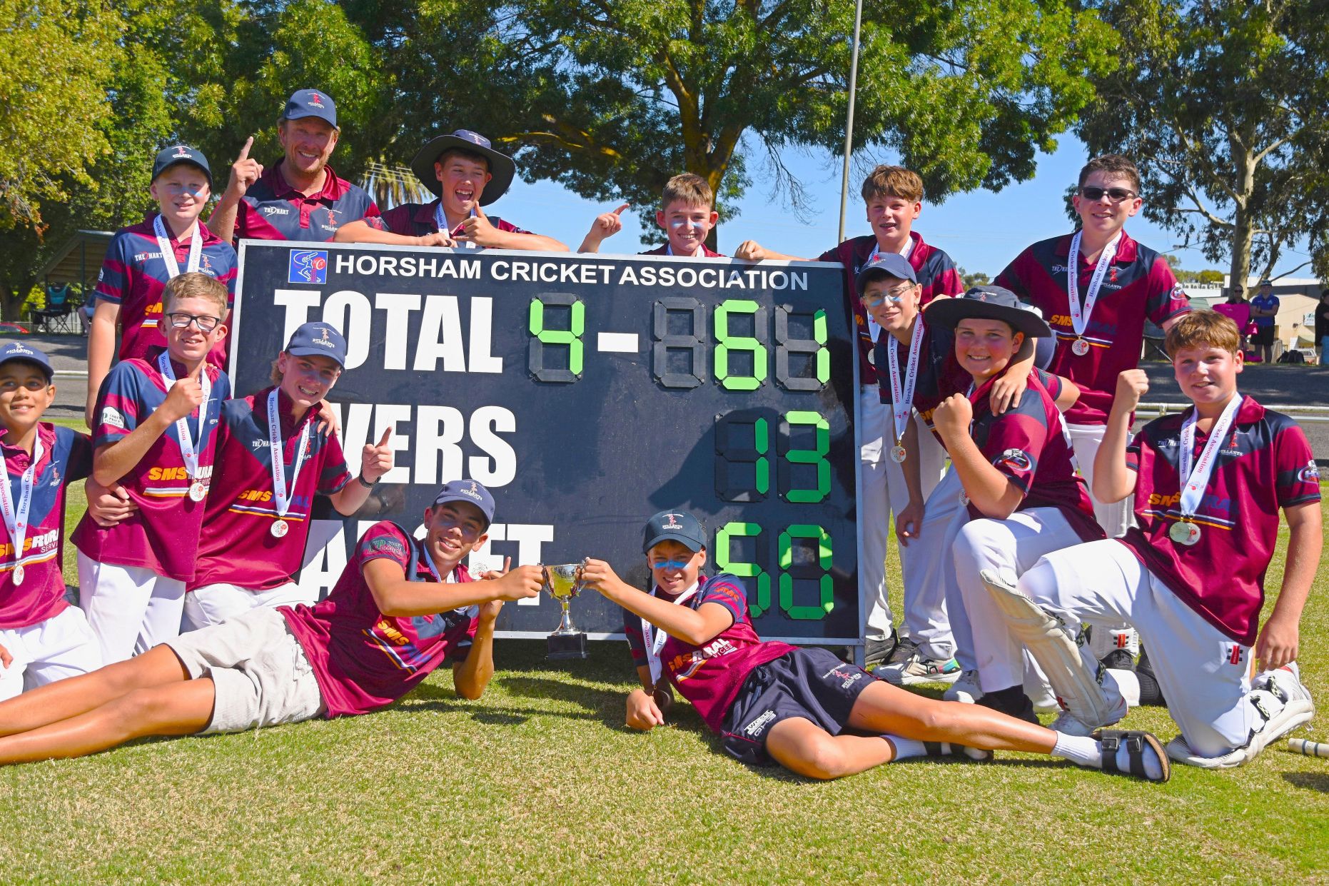 The Bullants celebrate after claiming the HCA under-14 premiership after defeating Horsham Tigers in the grand final at City Oval on Monday, March 9.