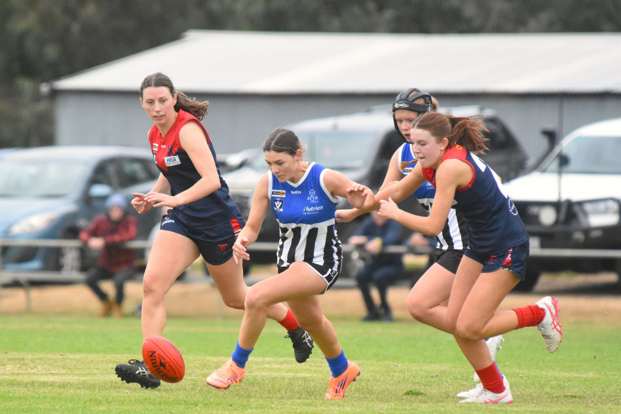 Minyip Murtoa's Claudia Griffiths and Laharum's Scarlett Abbott chase for the ball during their round two clash.