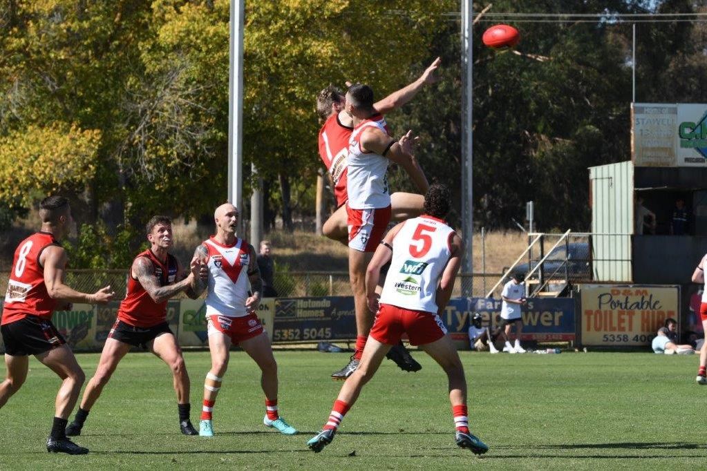 New recruit Josh Fowkes has started with a bang dominating in the ruck and was one of Stawell's best players. PHOTO: Stephen Walker