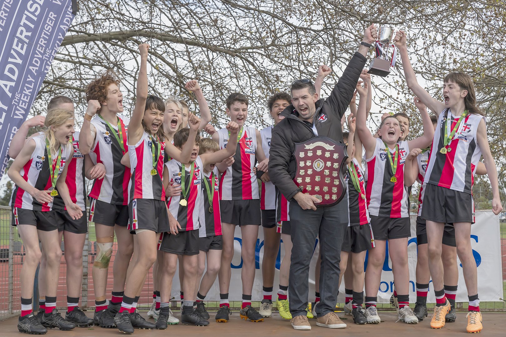 Edenhope Apsley under-14s celebrate their premiership