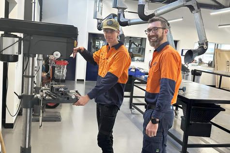 Engineering student Matt Ellis with teacher Lachie Trigg.