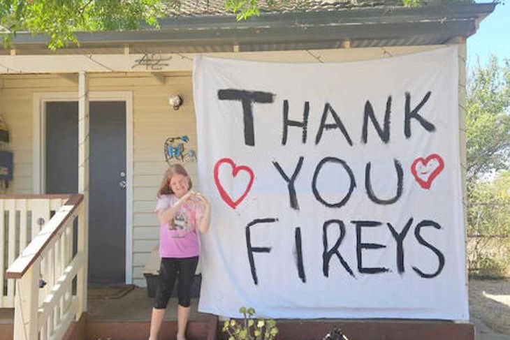 As Dimboola residents officially prepared to return to their homes late Tuesday after being evacuated almost 24 hours earlier, one little resident had a big message she wanted to share. Indie Francis, who lives in Lloyd Street, Dimboola, and her mum, Bree Myers, were scared they wouldn't have a home to return to after fires threatened the town. But thankfully, through the hard work of CFA members, the town has been saved, with barriers in place from potential flare-ups. Indie, 7, said that the CFA members were better than superheroes, and Bree agreed, thanking them for saving their home and the town.