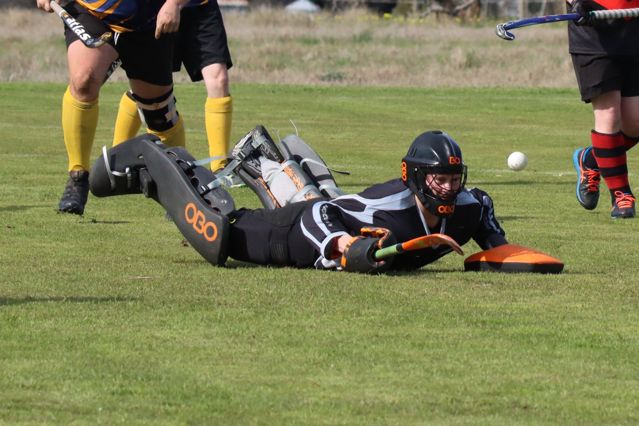 Nhill Rangers&rsquo; goalkeeper Kayden Rowe dives to block a shot at goal. PHOTO: SIMON KING