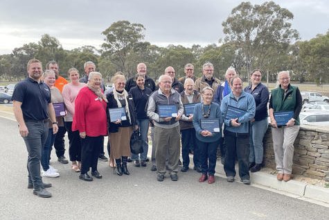 Representatives of Wimmera community groups hold their presentation certificate after receiving grants from Murra Warra Wind Farm at Horsham Golf Club.