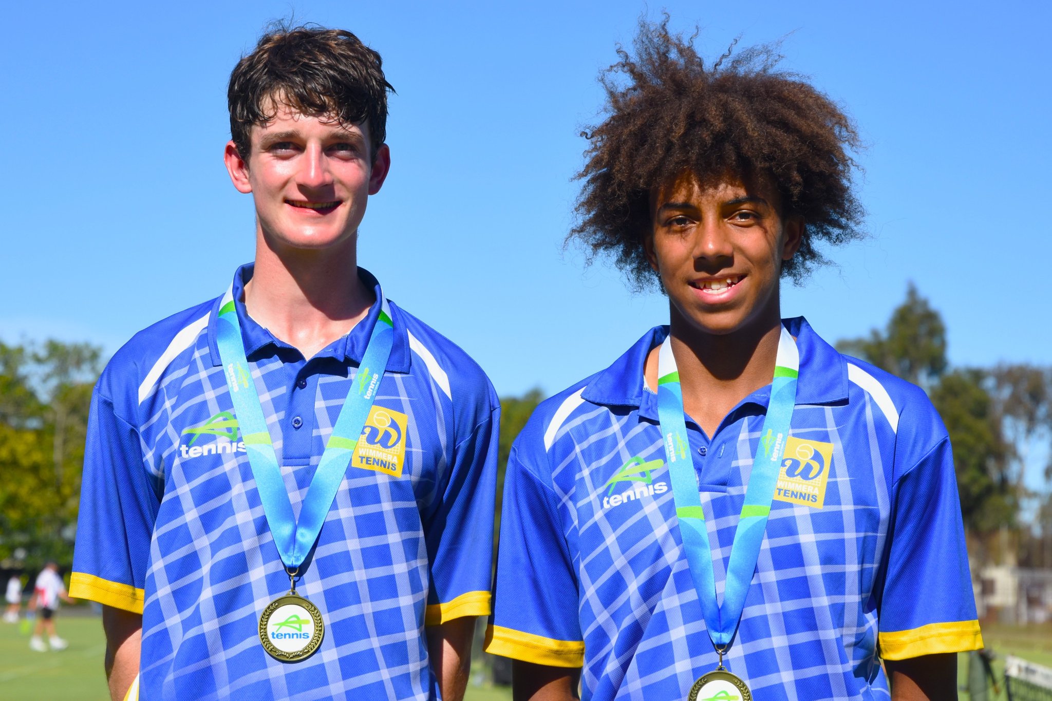 Wimmera region representatives Harry Allan (left) and Eli Bailey (right) took out the Open Junior Boys Section 2 competition at the Tennis Victoria State Team Championships, held at Horsham Lawn Tennis Club.