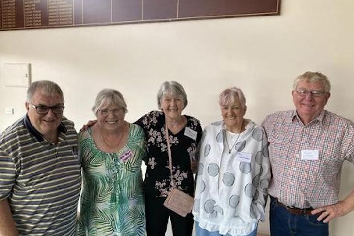 Hopetoun and Beulah reunion committee member Steve Haynes, Cath Taylor, Lynne De Giovanni, Joy Weightman and Phonse Liddle enjoy another get-together with old friends at last year's reunion event.