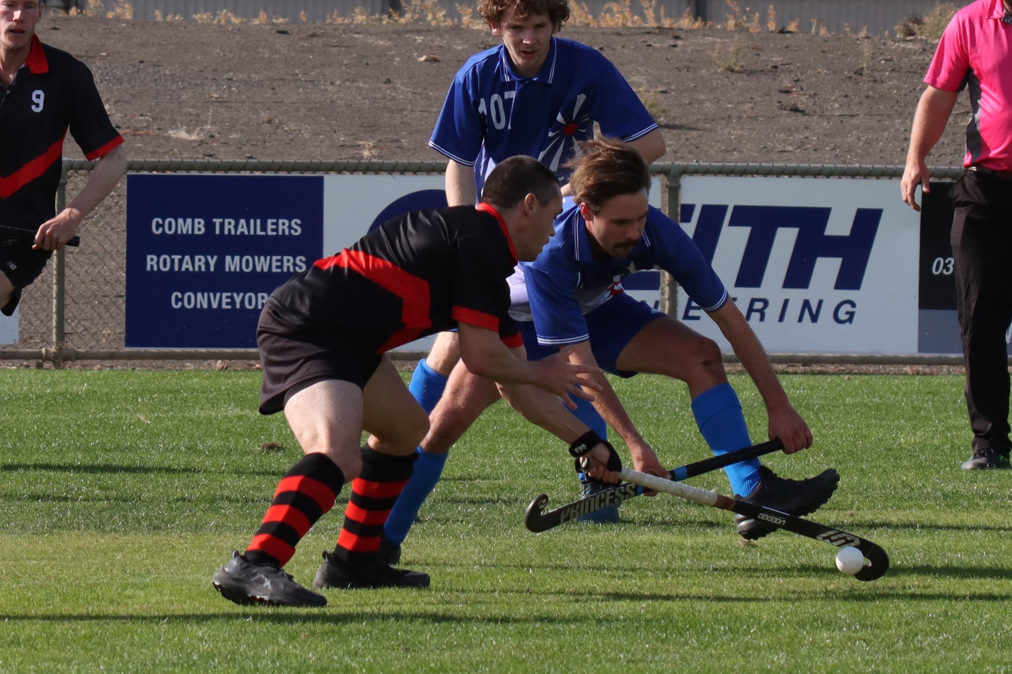 Horsham Hurricanes&rsquo; Jason Harris shapes for a shot at goal while goalkeeper Kayden Rowe braces to defend.