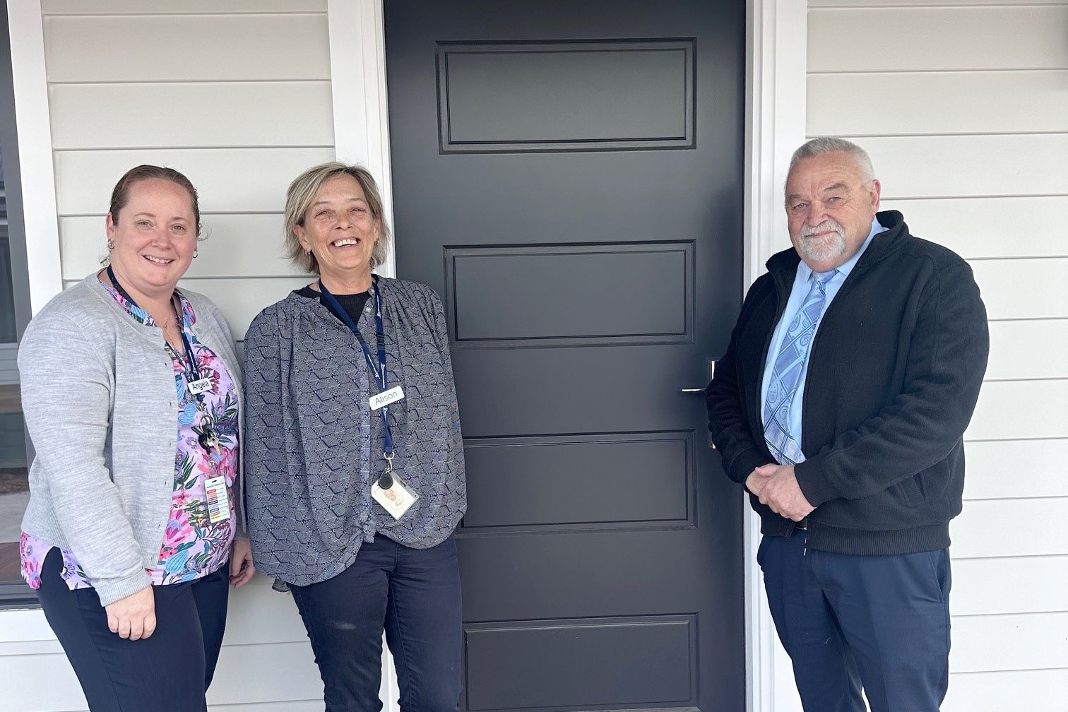 RNH Hopetoun campus manager Angela Naylor and nurse unit manager Alison Fischer check out one of the almost-complete duplexes with project support officer Bernie O&rsquo;Connor last month.