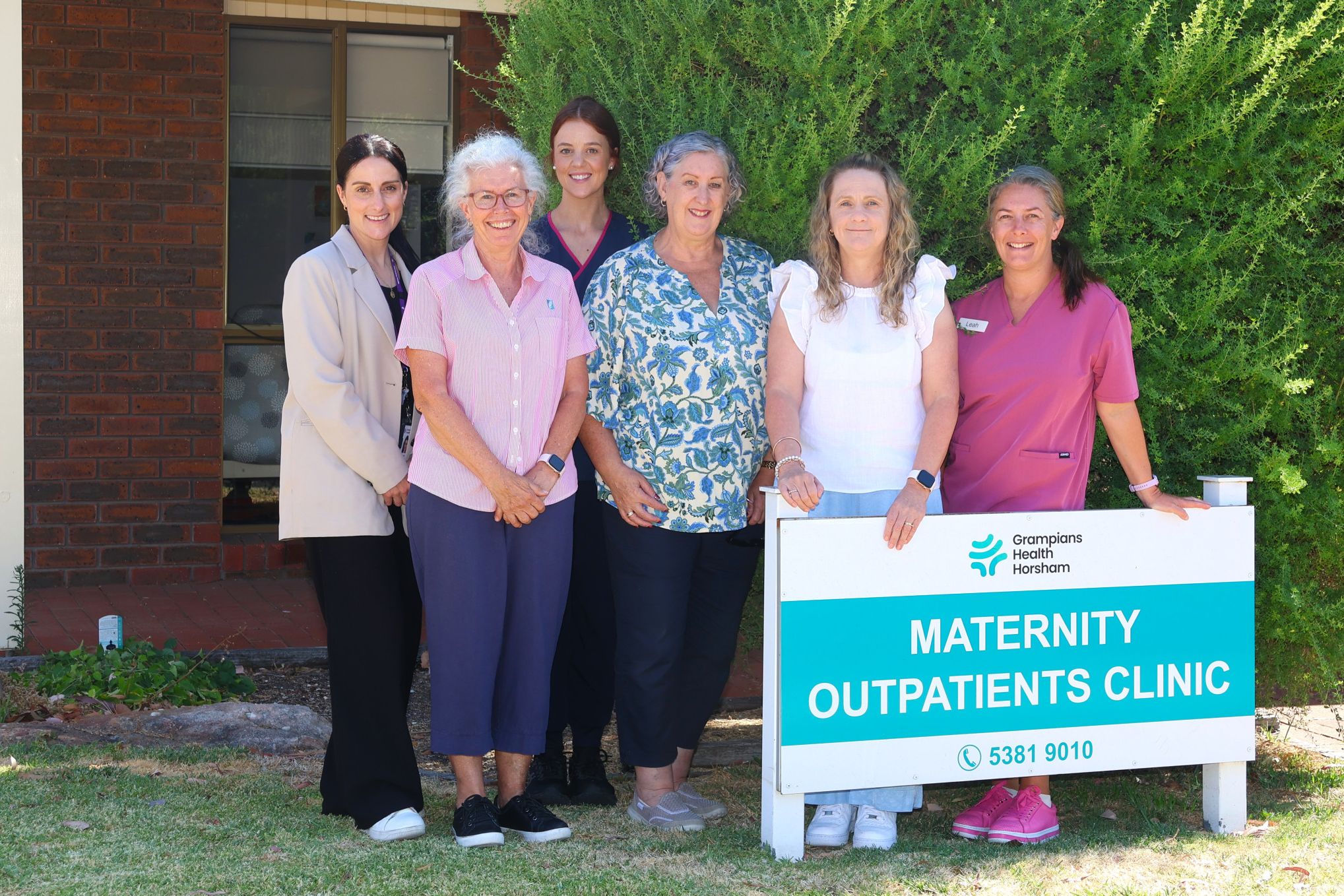 Horsham Maternity Outpatients Clinic team members outside the McLachlan Street entrance.