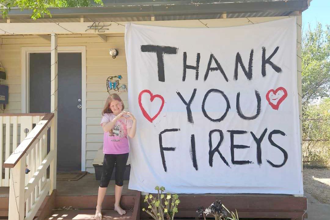 As Dimboola residents officially prepared to return to their homes late Tuesday after being evacuated almost 24 hours earlier, one little resident had a big message she wanted to share. Indie Francis, who lives in Lloyd Street, Dimboola, and her mum, Bree Myers, were scared they wouldn't have a home to return to after fires threatened the town. But thankfully, through the hard work of CFA members, the town has been saved, with barriers in place from potential flare-ups. Indie, 7, said that the CFA members were better than superheroes, and Bree agreed, thanking them for saving their home&nbsp;and&nbsp;the&nbsp;town.