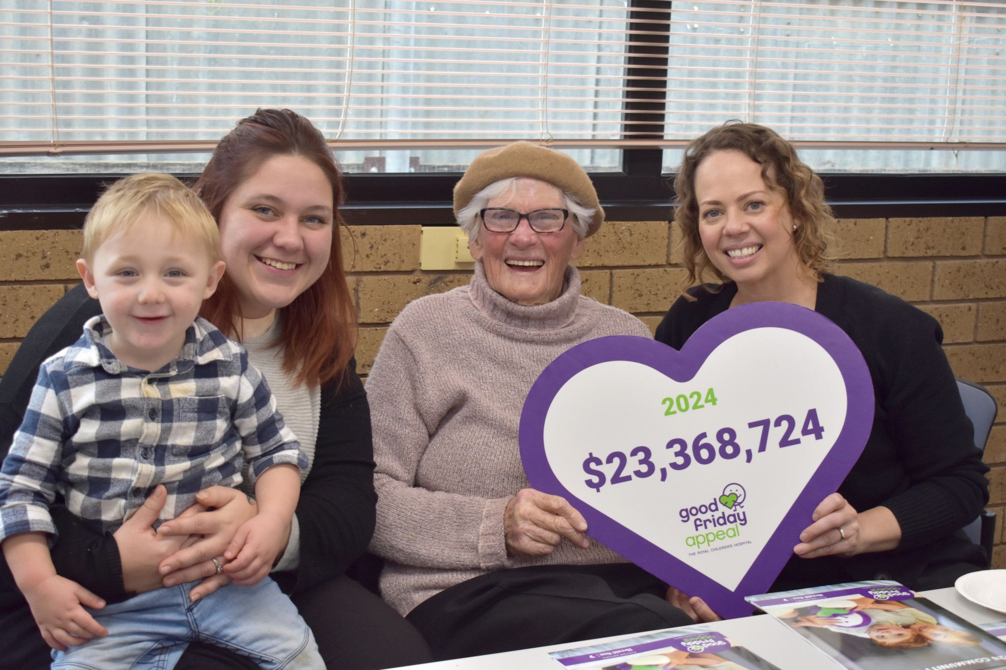 Anne Pulham and her son Mason, Olive Wellington and Good Friday Appeal community fundraising manager Anna Wilson.