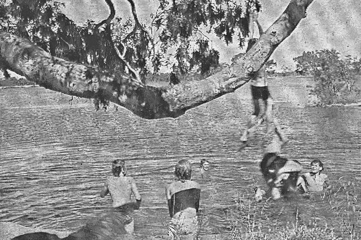 A favourite spot: Lake Lascelle has been a favorite spot for local children during the recent hot spell. Facilities at the lake are available for all the family and it is expected that full use will be made of these during the next few months.