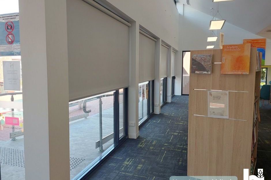 Reducing the light from the sun during certain times of the day are several new internal blinds in the library.